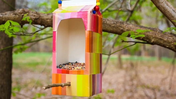 milk carton birdfeeder