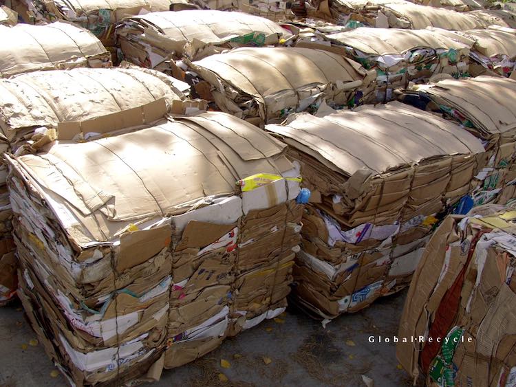 bales of recycled cardboard boxes