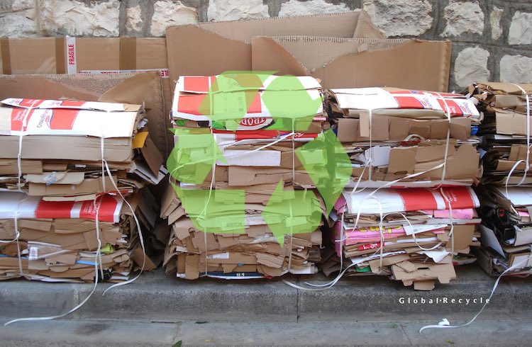 bale of cardboard boxes to recycle